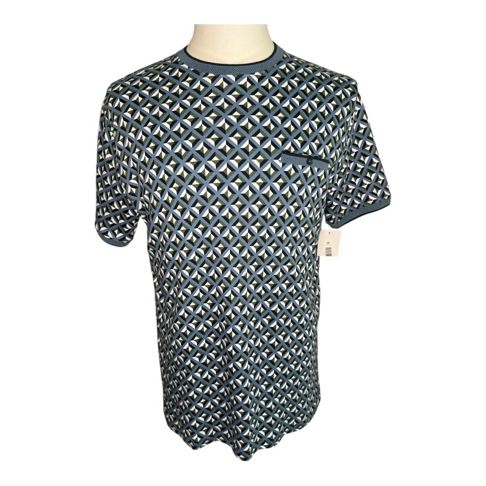 Denim & Flower‎ Geometric Print Knit T-Shirt Short Sleeve Casual Top Size Small
